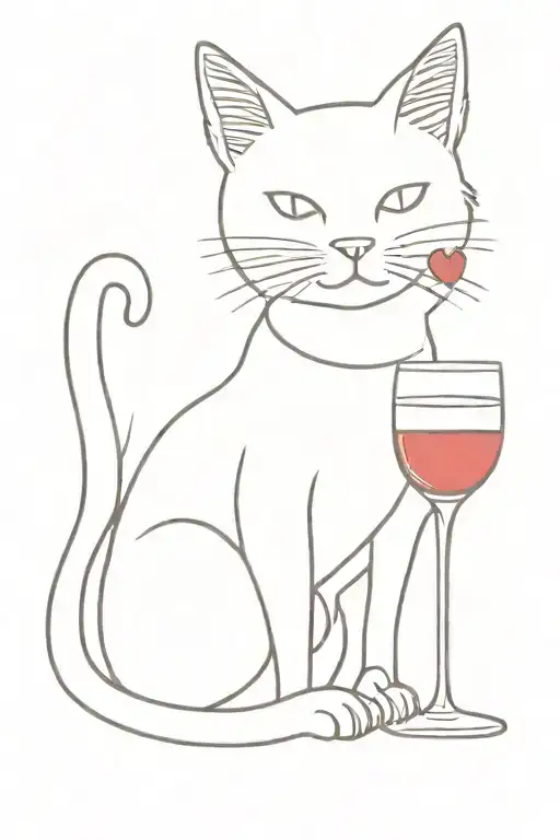a cat holding a red wine glass tattoo design idea
