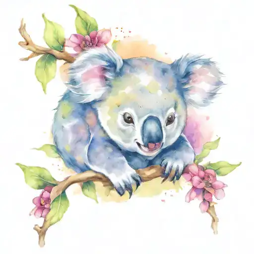 koala bear in tree with hummingbird tattoo design idea