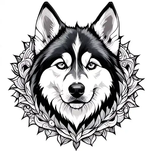 mandala with husky ears tattoo design idea