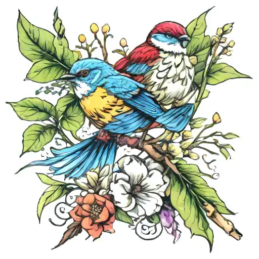 Bright,Colorful,Paints,paint brushes,nature,birds tattoo design idea