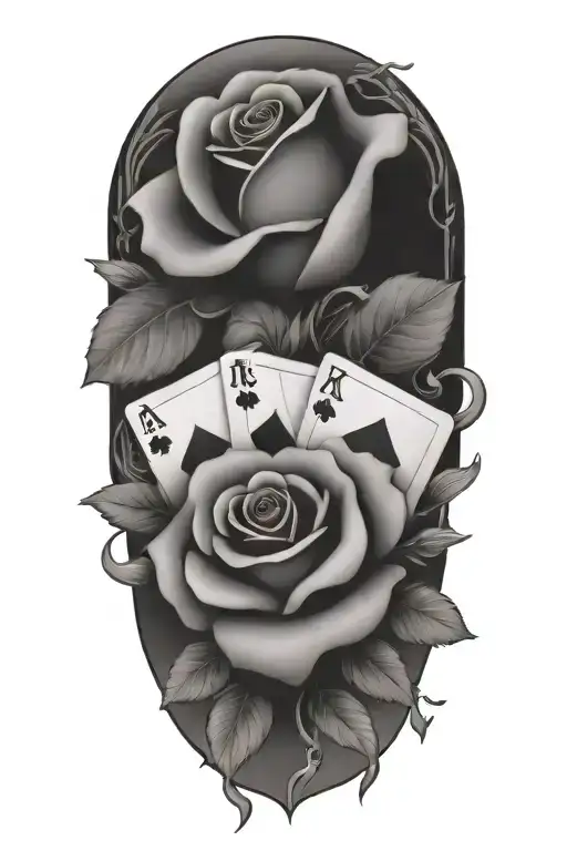 western,playing cards, roses tattoo design idea