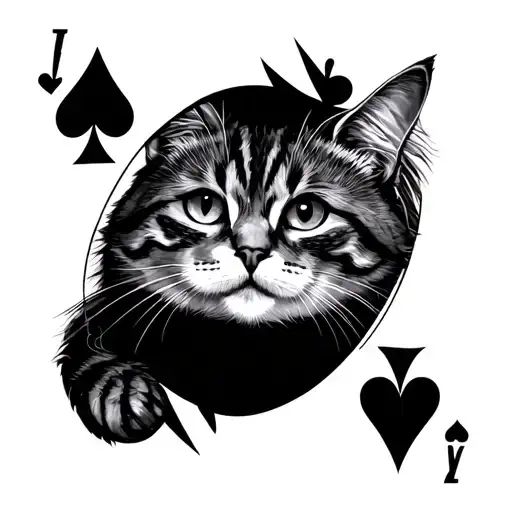 Card with cat as king of hearts playing card tattoo design idea