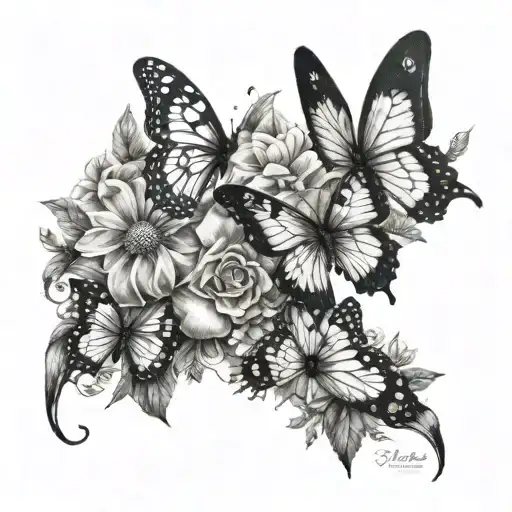 spine tattoo with flowers and butterflies tattoo design idea