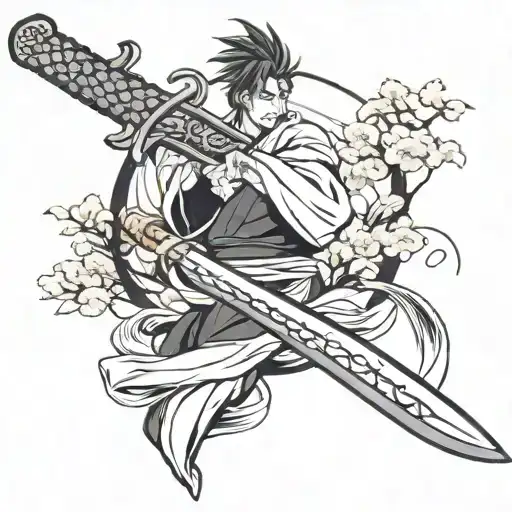 Combine a traditional Japanese sword with a modern twist inspired by Bleach anime characters tattoo design idea