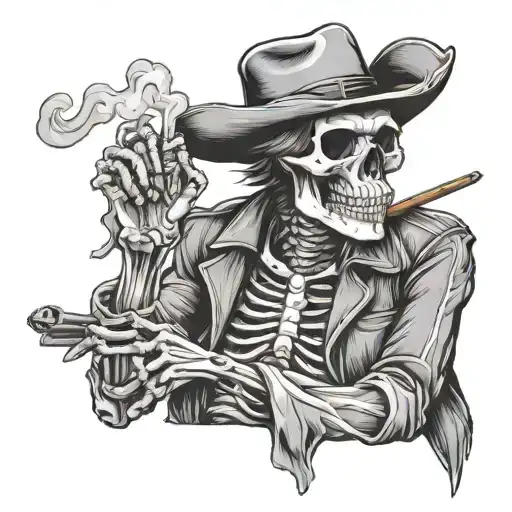 cowboy skeleton smokeing a blunt tattoo design idea