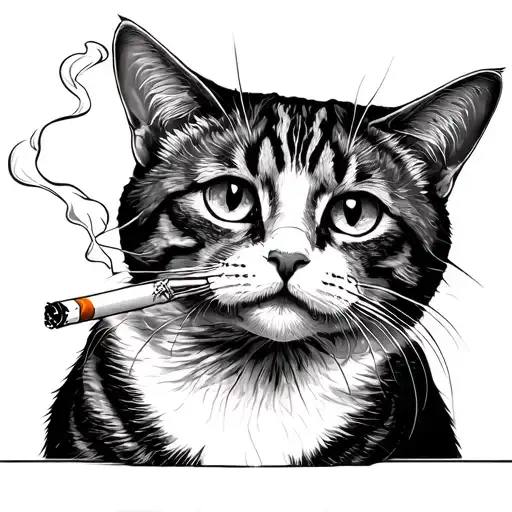 A Cat smoking cigarette tattoo design idea