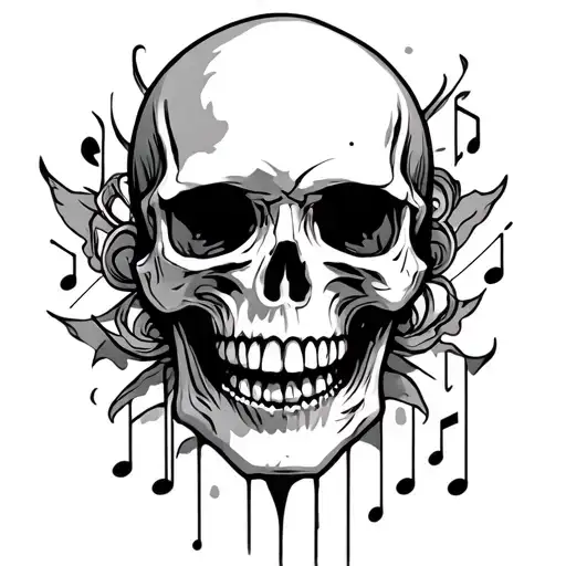 music and skull tattoo design idea