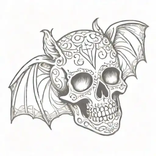 a sugar skull with a bat tattoo design idea