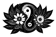 Magic Mushroom Yin Yang Lotus flower Daisy Gemini Air sign KM Om Witches hat Dog pawTree of life tattoo design idea