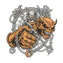 handshake with the devil against the backdrop of cobwebs and chains tattoo design idea