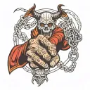 handshake with the devil against the backdrop of cobwebs and chains tattoo design idea