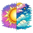 One half is a sun with rays only and The other half is clouds only tattoo design idea