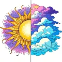 One half is a sun with rays only and The other half is clouds only tattoo design idea