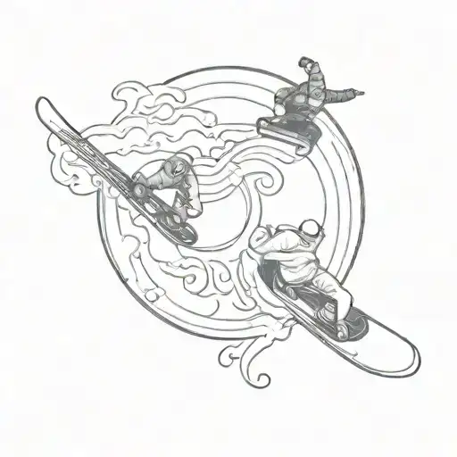 Yin and yang symbol with a snowboarder in the light portion and a climber in the dark portion tattoo design idea