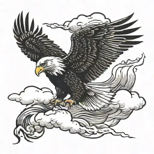 eagle flying above the storm and thunder tattoo design idea