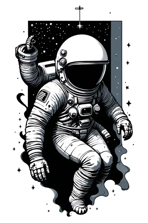 dead astronaut floating in space  tattoo design idea