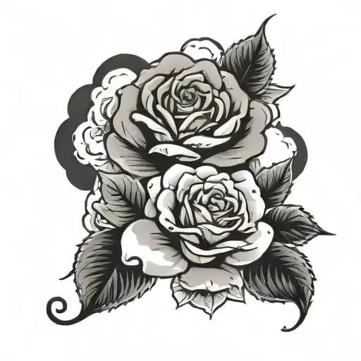 roses and cloud background tattoo design idea