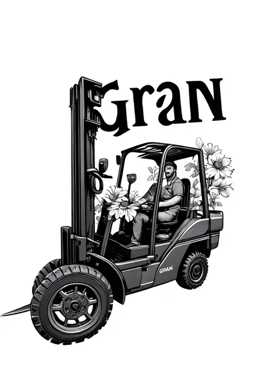 "Gran " memorial gran farming forklift dungarees flowers motorbike Guinness tattoo design idea