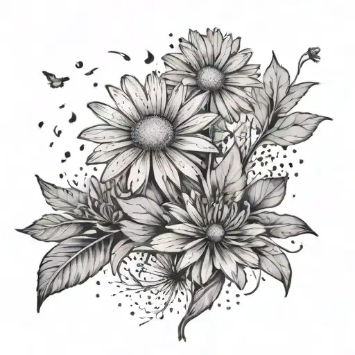 A half sleeve tattoo featuring a daisy with dandelion seeds floating away, symbolizing growth and new beginnings tattoo design idea