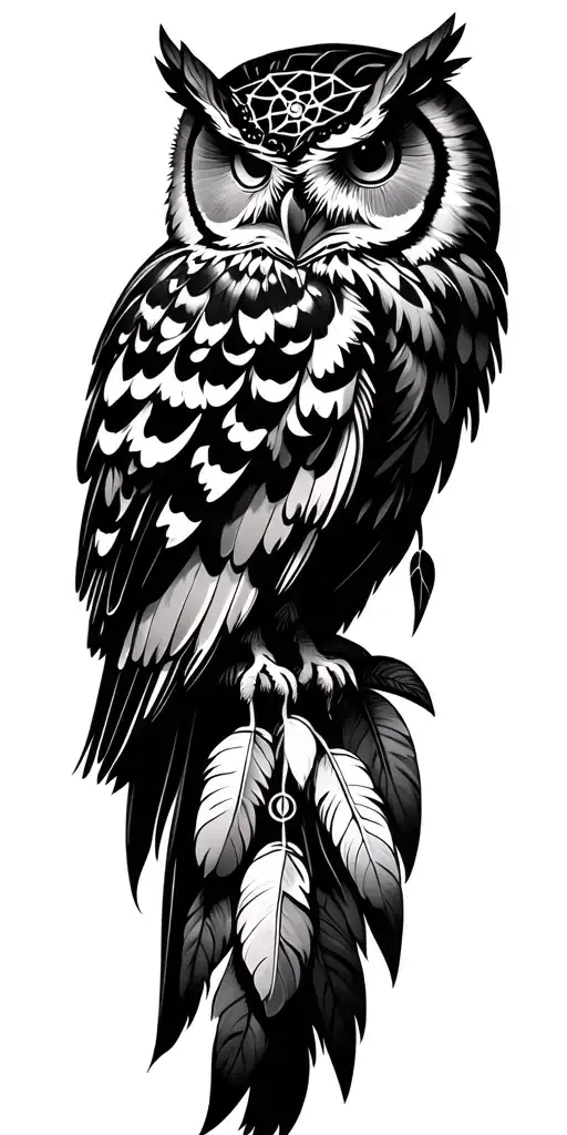 tribal inspired design, owl, dream Catcher tattoo design idea