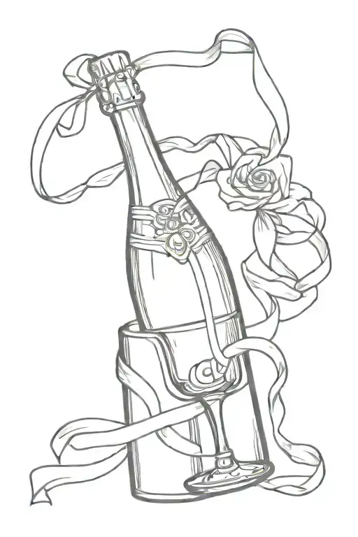 champagne bottle opening with ribbon being cut open tattoo design idea