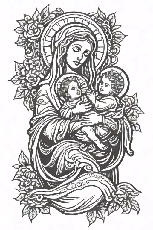 Mary and baby Jesus  tattoo design idea