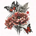 peony, poppy butterfly geometric patterns  tattoo design idea
