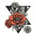 peony, poppy butterfly geometric patterns  tattoo design idea