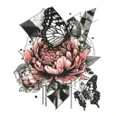 peony, poppy butterfly geometric patterns  tattoo design idea
