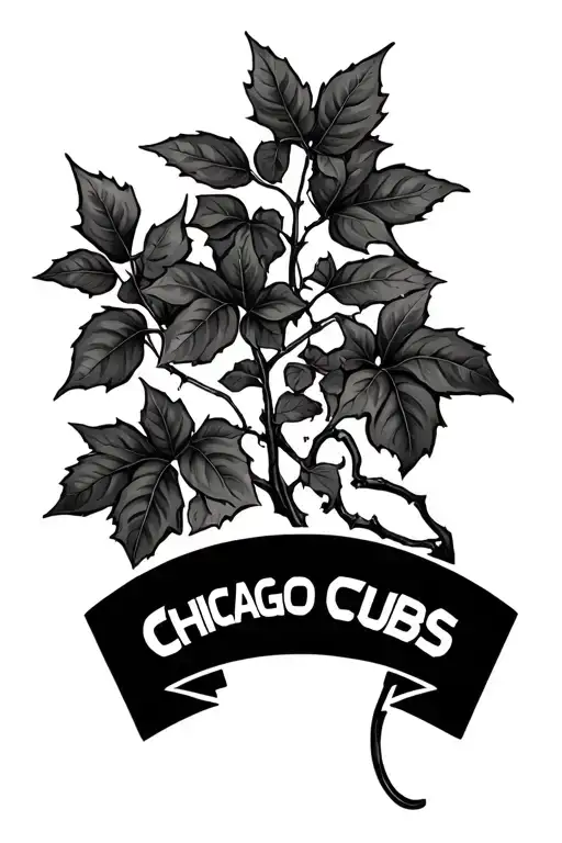 boston ivy vines with chicago cubs logo tattoo design idea
