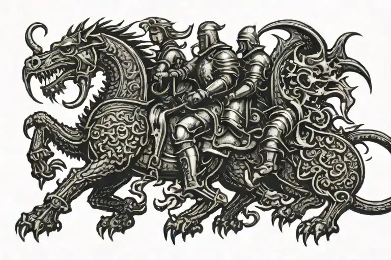 knight and dragon  tattoo design idea