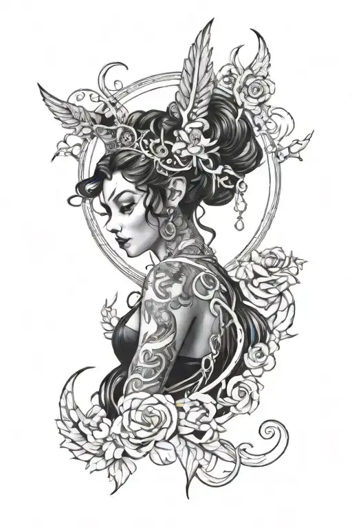 beautiful evil goddess sexy fit tattoo design idea