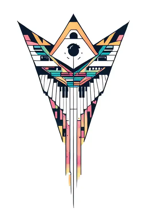 synthesizer cirquit geometric design under knee color tattoo design idea