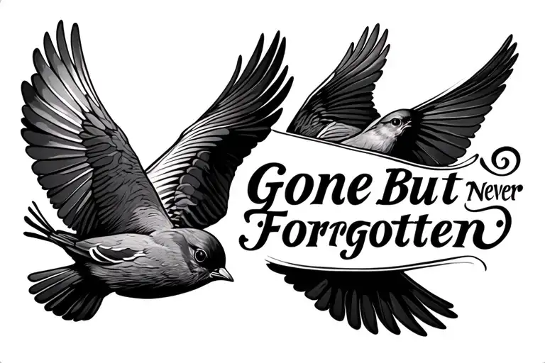 "Gone But Never Forgotten " two robin bird flying in the sky tattoo design idea