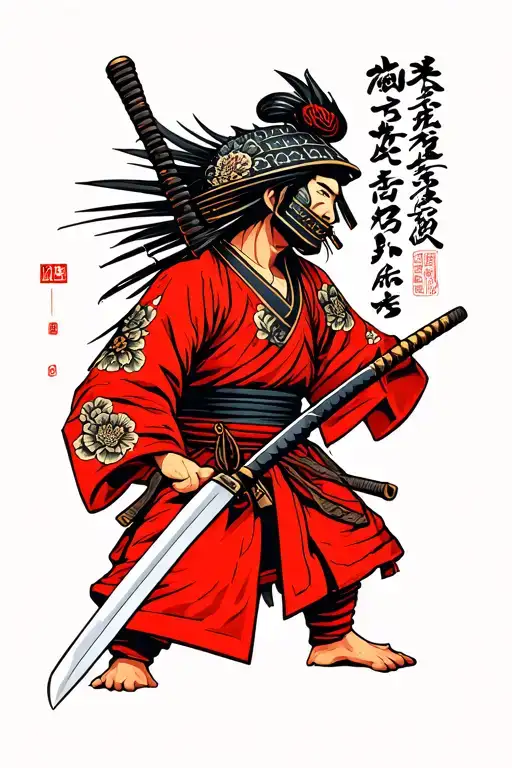 Japanese modern samurai with katana and NANKURUNAISA word on the side of the katana tattoo design idea