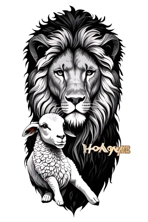 cross with lion and lamb tattoo design idea