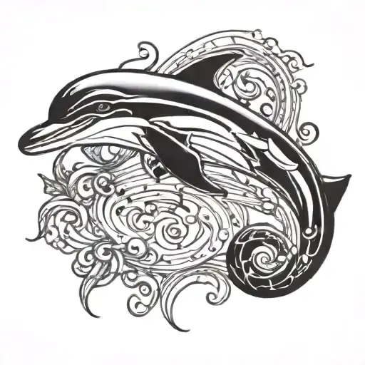 Dolphin playing a saxophone underwater tattoo design idea