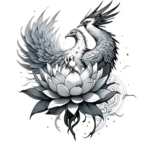 phoenix rising and lotus flower with a the galaxy background  tattoo design idea