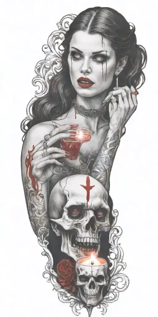 vampire blood women candle burning tattoo design idea