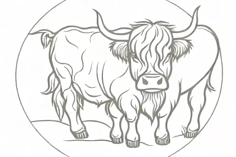 cute highland cow grazing tattoo design idea