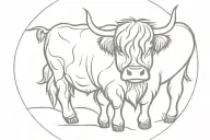 cute highland cow grazing tattoo design idea
