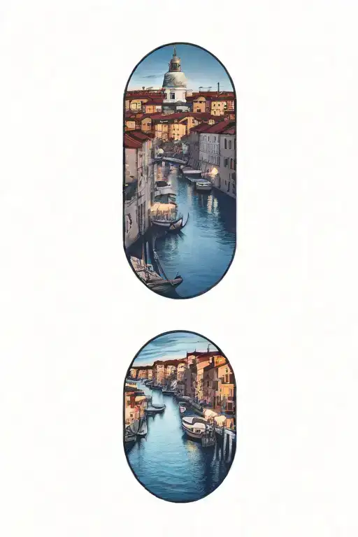 venice at night with bright lights tattoo design idea
