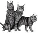norse goddess Freya driven by two solid grey short haired cats, one being a male and one being a female who is smaller  tattoo design idea