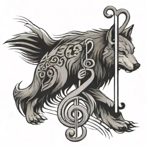 Wolf with treble and bass clef together tattoo design idea