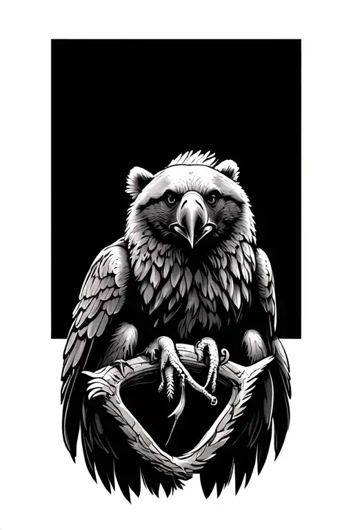 bear eagle perched on top right tattoo design idea