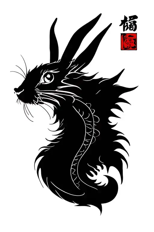 cyberpunk and dragon and rabbit tattoo design idea