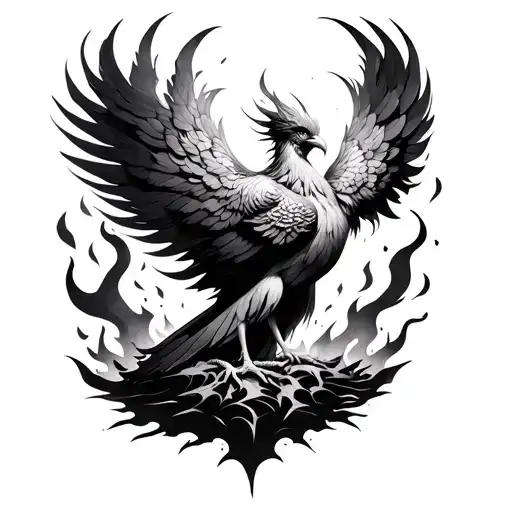 feminine phoenix rising from the ashes tattoo design idea