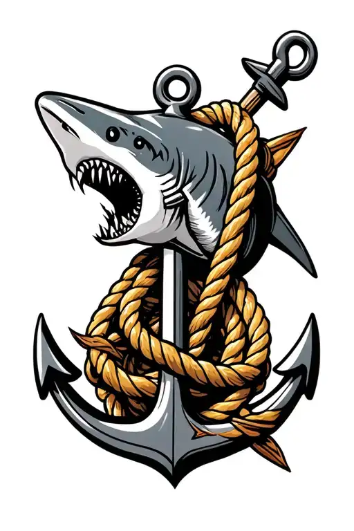 anchor rope boat compass shark tattoo design idea