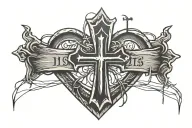 ECG line, rustic Christian cross, the text “11+2,” heart HBS forever sign tattoo design idea
