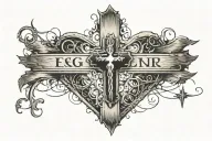 ECG line, rustic Christian cross, the text “11+2,” heart HBS forever sign tattoo design idea